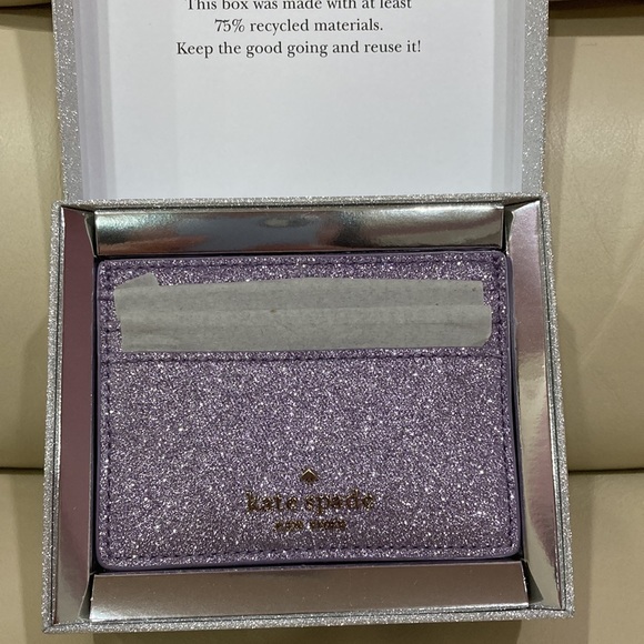 NWT Kate Spade Lilac Frost Sparkle Glitter Tinsel Boxed Small Card Holder Wallet - Picture 7 of 16
